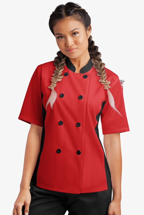 Chaqueta de gastronomía con mangas cortas y paneles de malla para mujer - Red/Black - 1