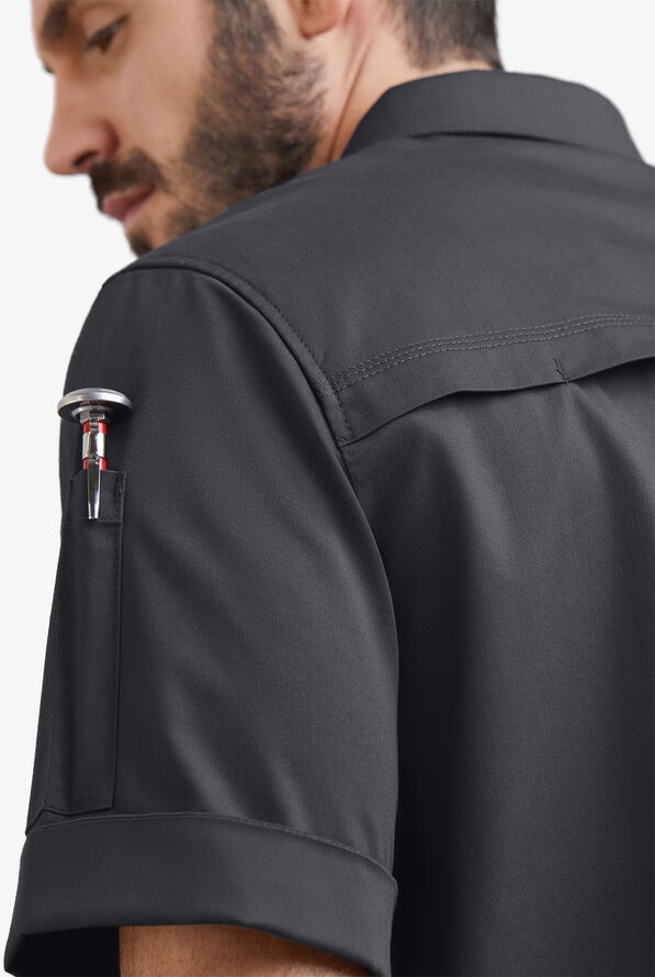 Chef 360 Men's Short Sleeve STRETCH Workshirt with Tech Mesh Yoke - Pewter - 3