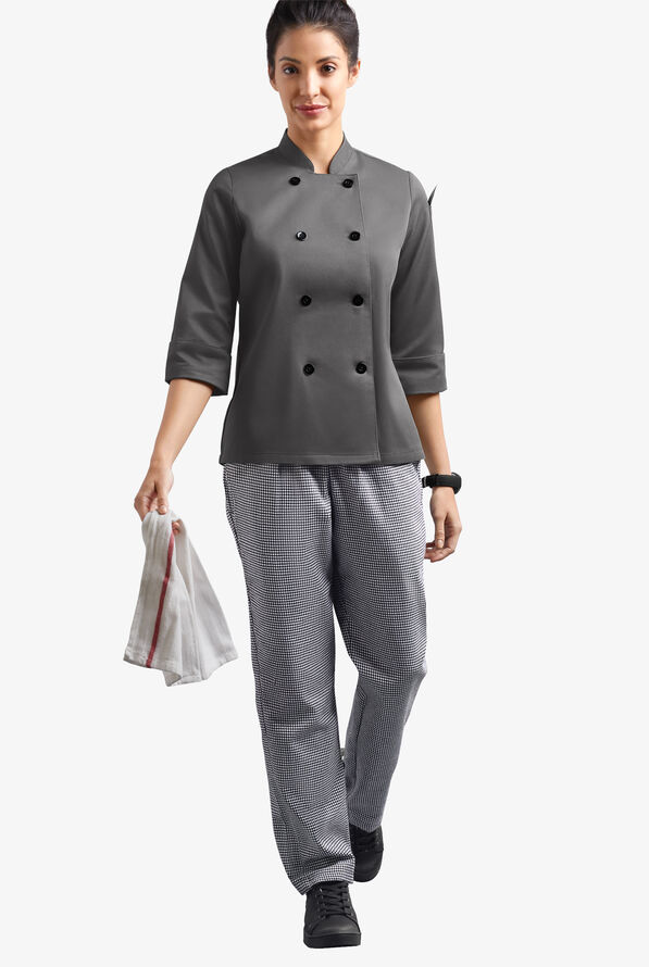 On The Line Women's 1-Pocket Reversible Double Breasted Closure 3/4 Sleeve Chef Coat - Pebble Grey - 6