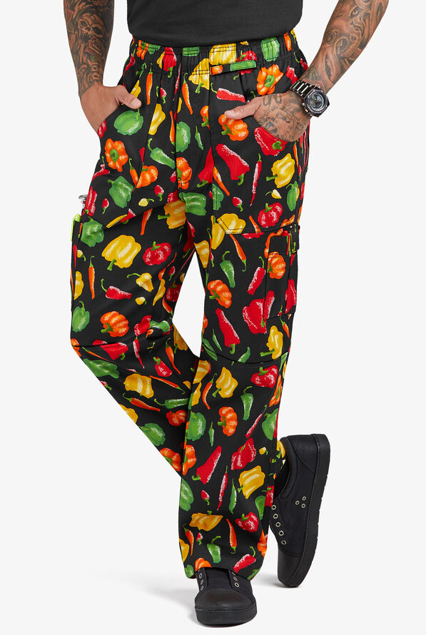 UA CHEF Men's Peppers Chef Utility Pants, Men's Printed Chef Pants