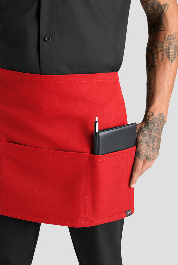 Delantal unisex de chef a la cintura Industry Line de sarga de caballería con 3 bolsillos - Flame Red - 2