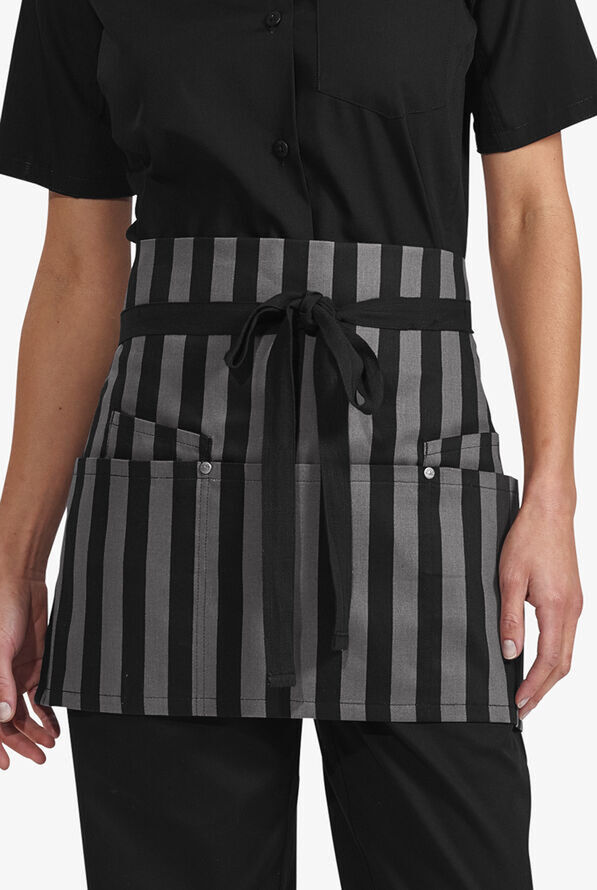 Delantal estampado unisex de gastronomía a la cintura Industry Line Bold Stripes con 5 bolsillos y ojales - null - 1