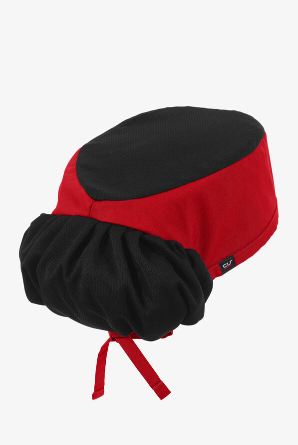 Chef Uniforms LIGHTWEIGHT Unisex Chef Skull Cap w/ Pony Tail Holder - Red/Black - 1