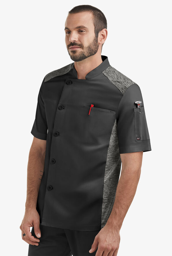 Chaqueta manga corta de gastronomía Chef 360 STRETCH con paneles de tejido y 2 bolsillos para hombre - Black/Charcoal Melange - 1