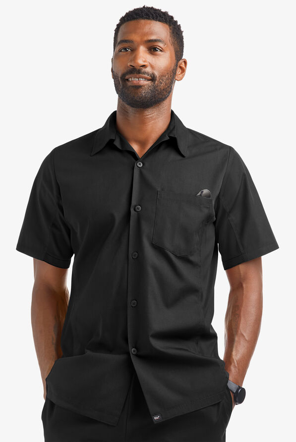 Camisa manga corta de gastronomía Versa de 65/35 poliéster/algodón con botones y 1 bolsillo para hombre - Black - 1