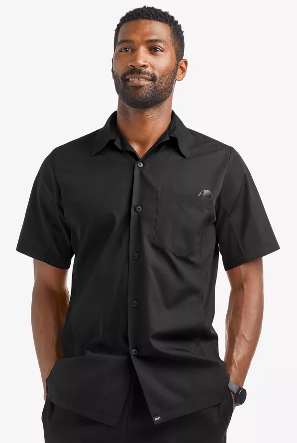 Chef Uniforms LIGHTWEIGHT Versa Men's 1-Pocket Button Front Closure Short Sleeve Kitchen Shirt in Black | Size Small | Polyester/Cotton Chef Uniforms LIGHTWEIGHT Versa Men's 1-Pocket Button Front Closure Short Sleeve Kitchen Shirt in Black | Size Small | Polyester/Cotton
