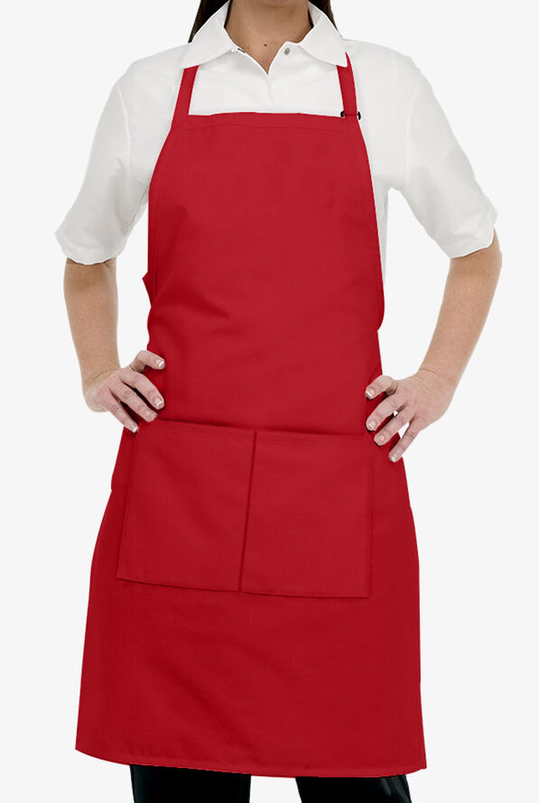 Full Length Butcher Unisex 2-Pocket Adjustable Bib Chef Apron - Red - 1