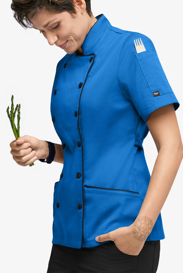 Chaqueta manga corta de chef Chef Uniforms con 3 bolsillos para mujer - Ocean Blue/Black - 2