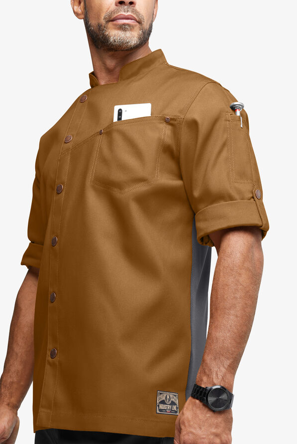 Chaqueta ejecutiva de chef Industry Line Workwear con cierre asimétrico y 3 bolsillos para hombre - Rust/Pewter - 2