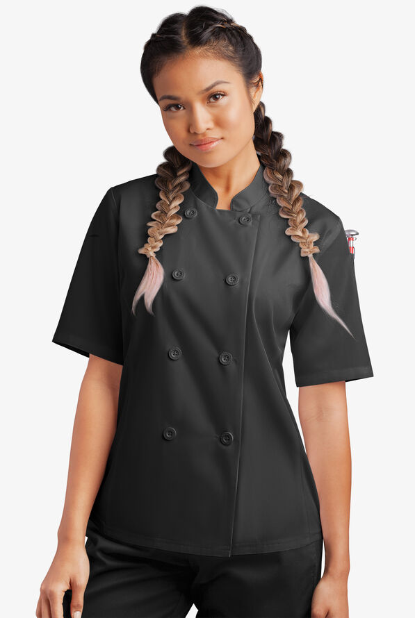 Chaqueta de gastronomía con mangas cortas y paneles de malla para mujer - Black - 1