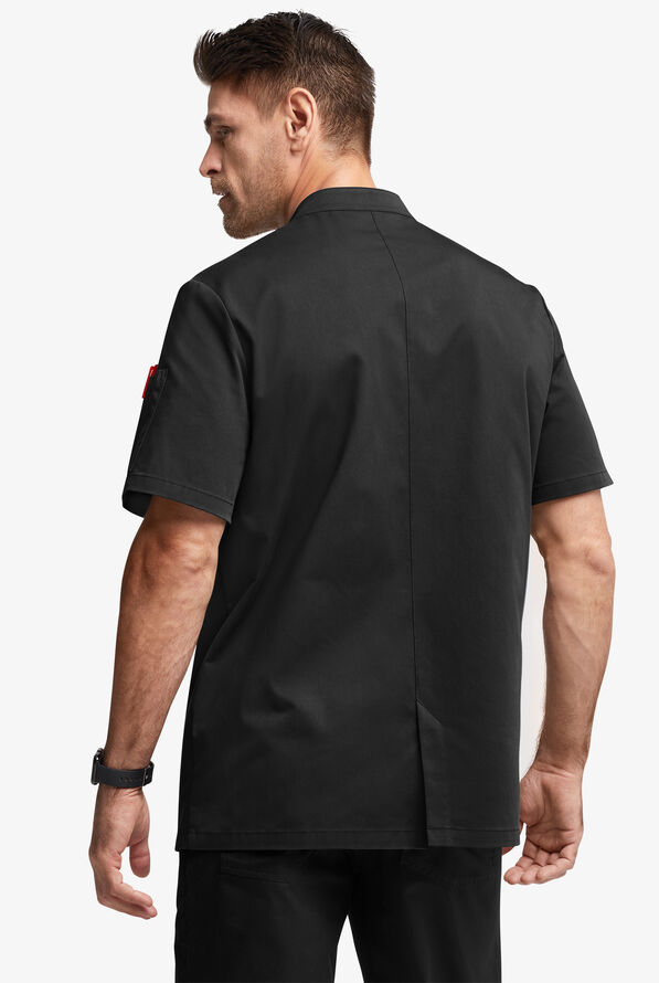 Chef Uniforms Men's Short Sleeve Knotted Button Executive Chef Coat - Black - 4