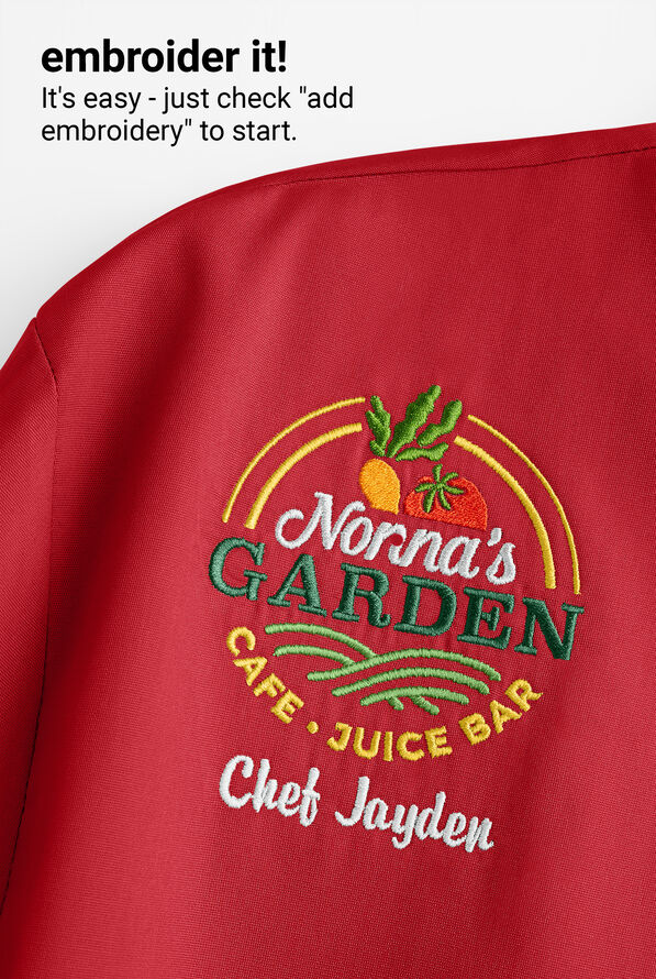 On the Line by ChefUniforms.com Men's 2-Pocket Reversible Double Breasted Short Sleeve Chef Coat - Red - 3