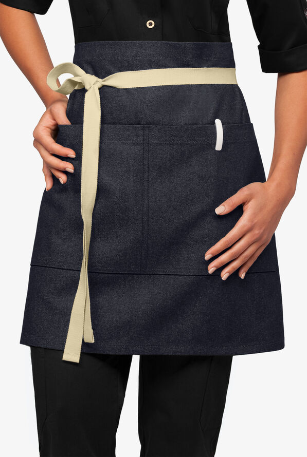 Delantal unisex de gastronomía a la cintura Industry Line Premium Denim con correas removibles - Blue Denim - 1