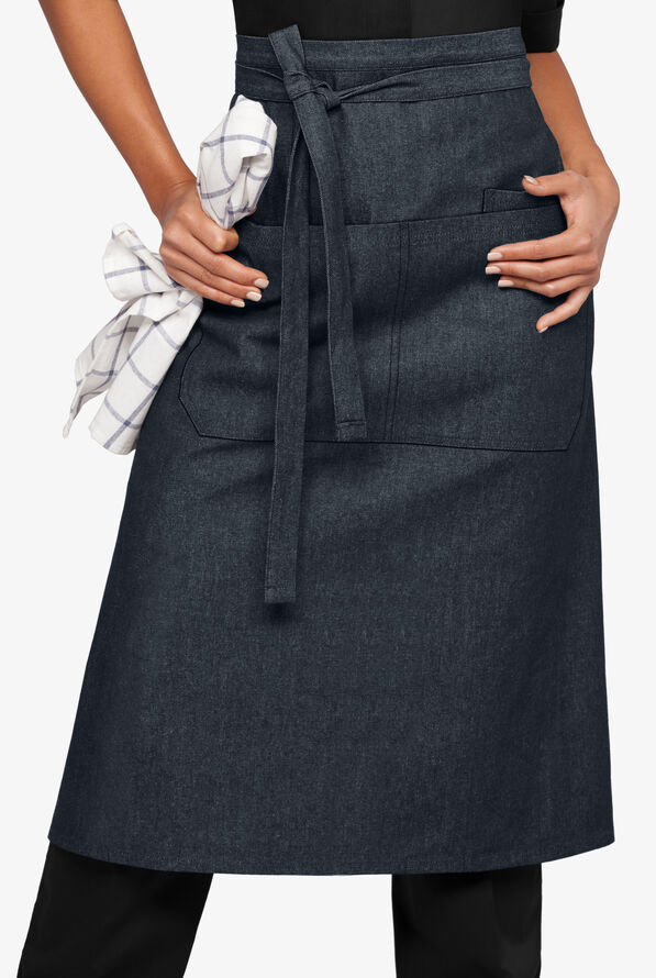 Delantal unisex de gastronomía Industry Line Value Denim estilo bistró con 3 bolsillos  - Blue Denim - 1