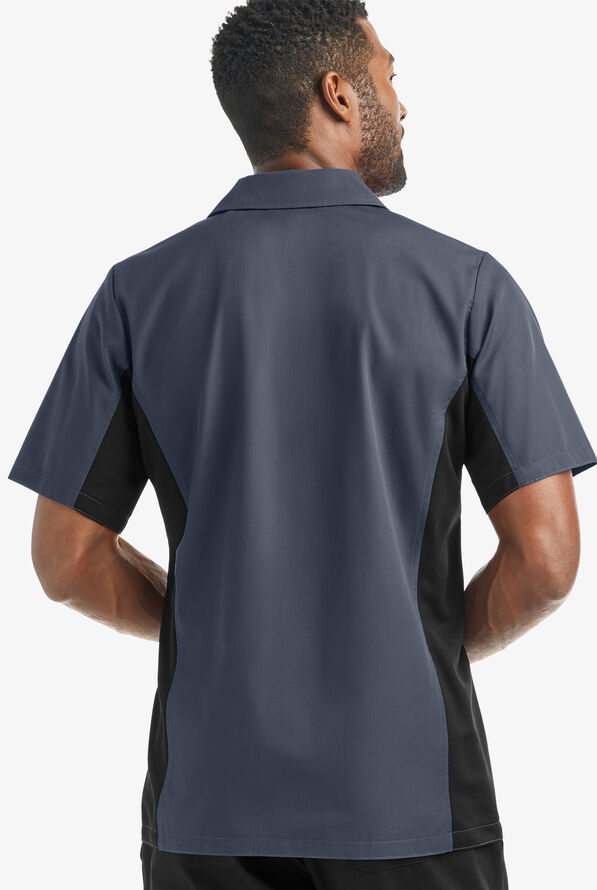 Camisa manga corta de gastronomía Versa de 65/35 poliéster/algodón con botones y 1 bolsillo para hombre - Granite/Black - 2