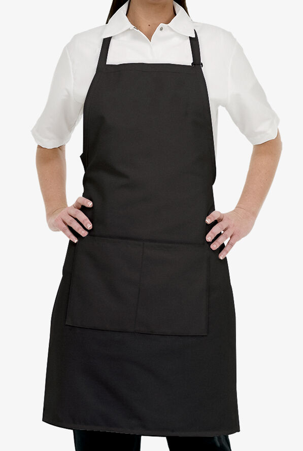Chef Uniforms Unisex 2-Pocket Full Length Butcher Bib Apron - Black - 1