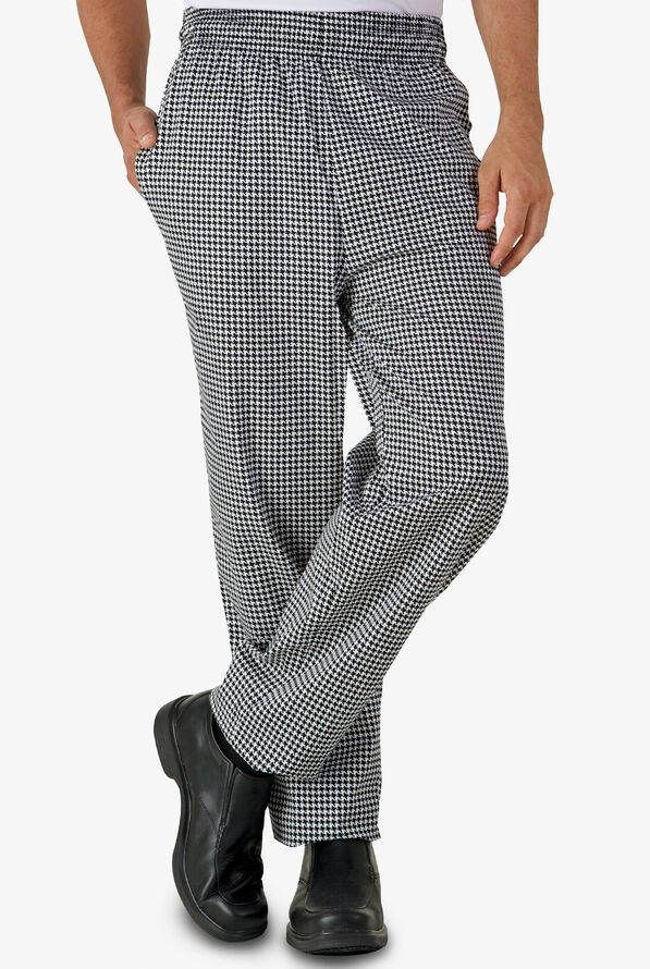 Men's Value Houndstooth Chef Pant (XS-3X) | Traditional Baggy Fit, Elastic  Waist