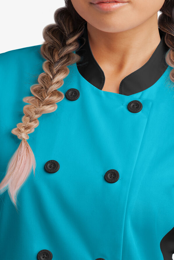 Chaqueta de gastronomía con mangas cortas y paneles de malla para mujer - Turquoise/Black - 2