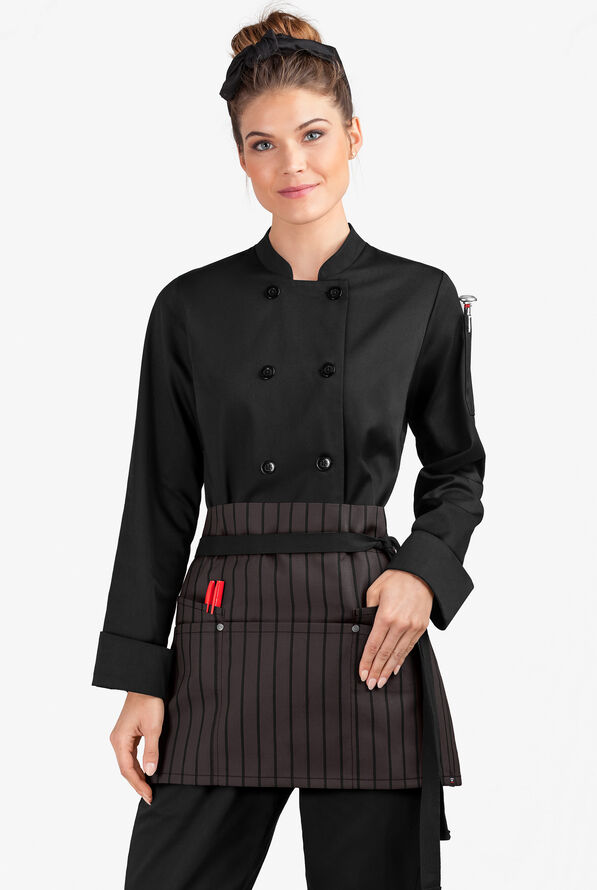 Industry Line Chalk Stripe Grey Unisex 5-Pocket Waist Printed Chef Apron - null - 2