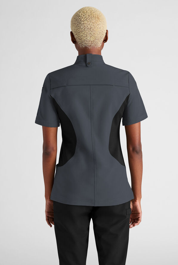 CHEF PERFORMANCE - Chaqueta manga corta de chef con panel de malla para mujer - Poliéster/Spandex - Elastizada - Pewter/Black - 2