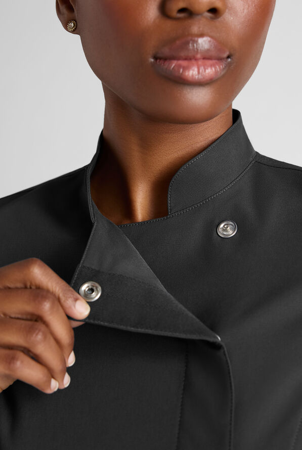 CHEF PERFORMANCE- Women's Short Sleeve with Mesh Panels STRETCH Chef Coat - Black - 5