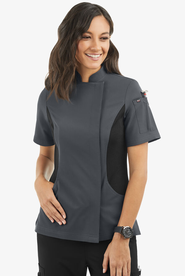 CHEF PERFORMANCE Women's Short Sleeve Coat with Mesh Panel Poly/Spandex STRETCH, Chef Wear