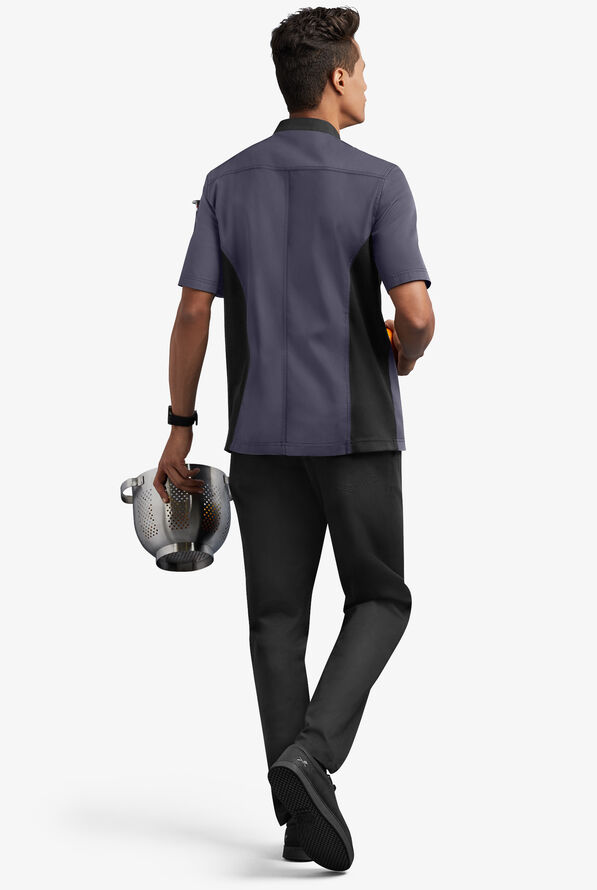 Chaqueta manga corta de chef con doble abotonadura y paneles de malla para hombre - Granite/Black - 2