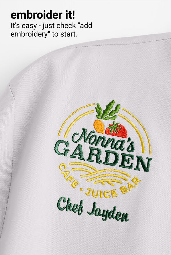 On the Line by ChefUniforms.com Men's 2-Pocket Reversible Double Breasted Short Sleeve Chef Coat - CHALK WHITE - 3