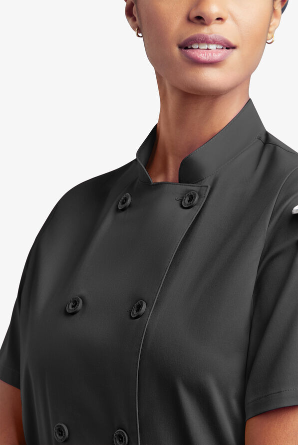 CHEF 360 Women's 1-Pocket Short Sleeve Reversible Double Breasted STRETCH Executive Chef Coat - Black - 6