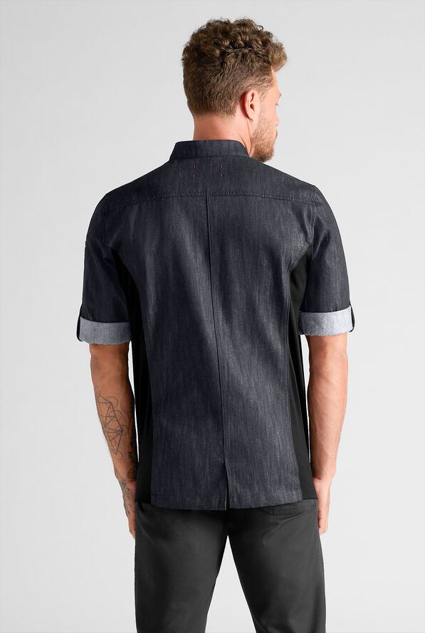 Chaqueta ejecutiva de chef Industry Line Workwear con cierre asimétrico y 3 bolsillos para hombre - DEEP INDIGO/BLACK - 2