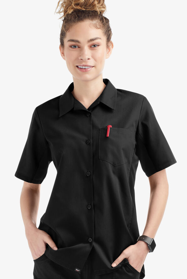 Camisa manga corta de gastronomía Versa de 65/35 poliéster/algodón con botones y 1 bolsillo para mujer - Black - 1