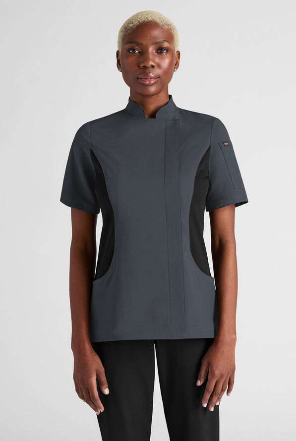 CHEF PERFORMANCE - Chaqueta manga corta de chef con panel de malla para mujer - Poliéster/Spandex - Elastizada - Pewter/Black - 1