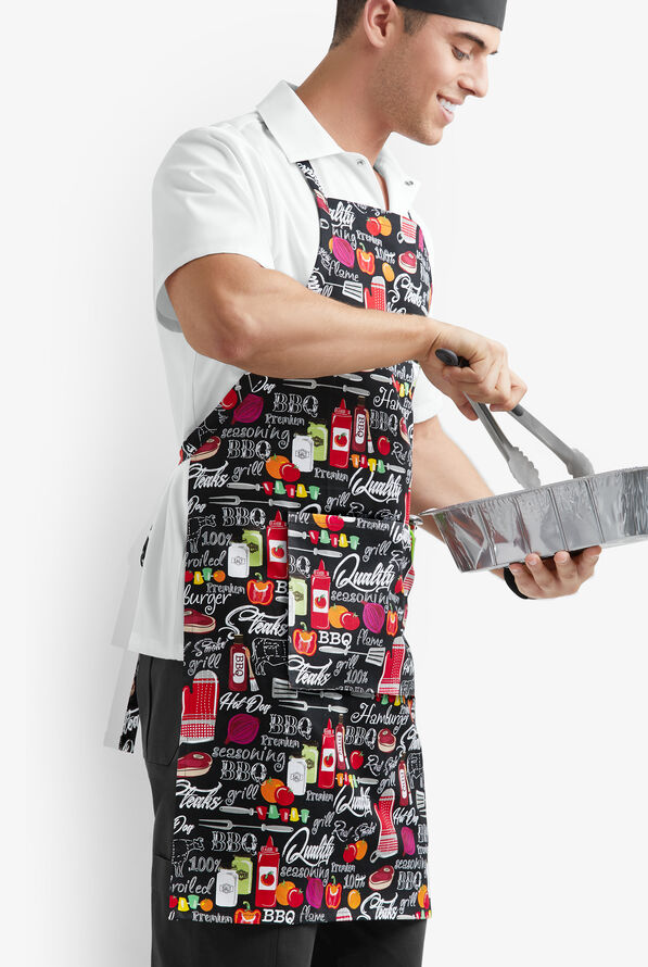 UA CHEF™ BBQ Black Premium Unisex 2-Pocket Adjustable Bib Printed Chef Apron - null - 2