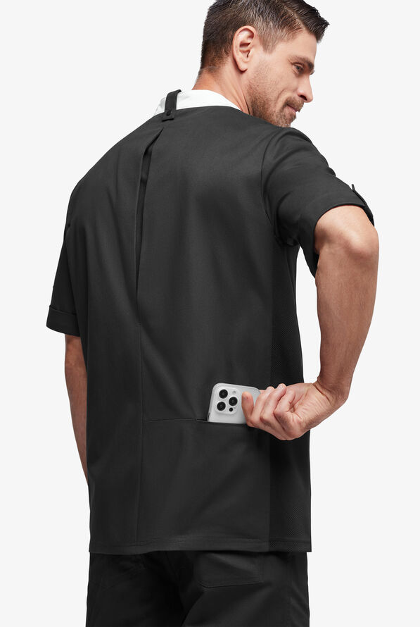 Chef Uniforms Men's Mesh Side Panel Asymmetrical Executive Chef Coat - Black/White - 4