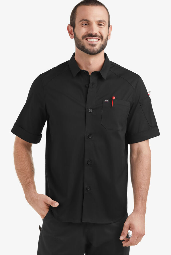 Camisa de trabajo Chef 360 STRETCH con canesú de malla y mangas cortas para hombre - Black - 1