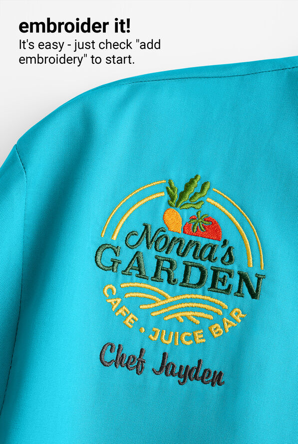 LIGHTWEIGHT Women's Short Sleeve 1-Pocket Tech Mesh Side Panel Chef Coat - Turquoise/Black - 6