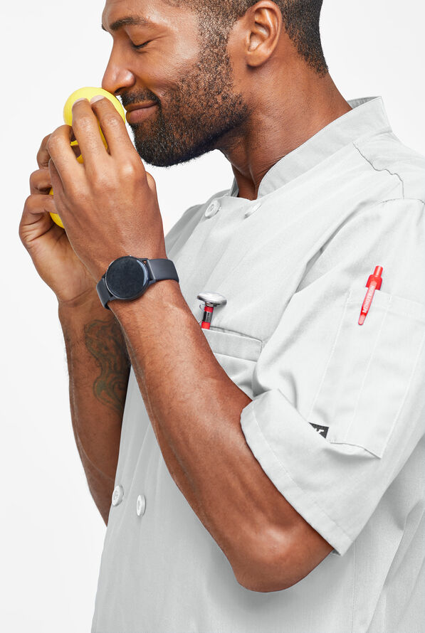 LIGHTWEIGHT Men's Double Breasted w/ Plastic Buttons Chef Coat - White - 3