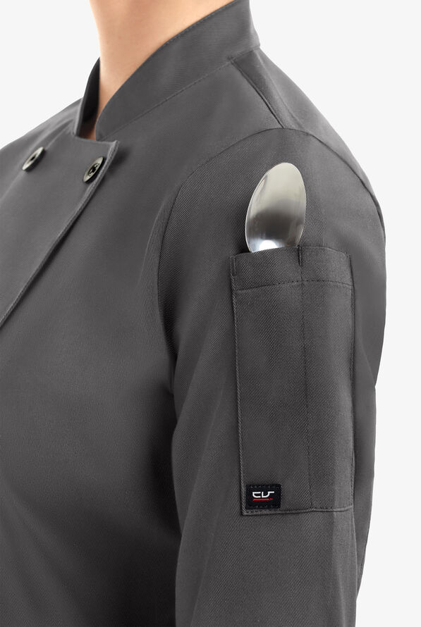 On The Line Women's 1-Pocket Reversible Double Breasted Closure 3/4 Sleeve Chef Coat - Pebble Grey - 3