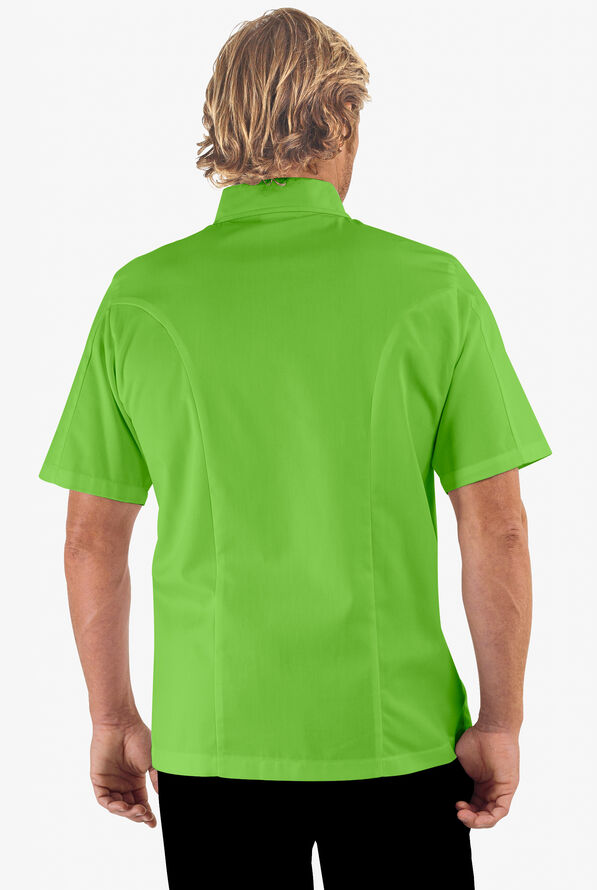 Chaqueta manga corta de gastronomía de corte clásico con 1 bolsillo y botones de tela anudada para hombre - Apple Green - 2
