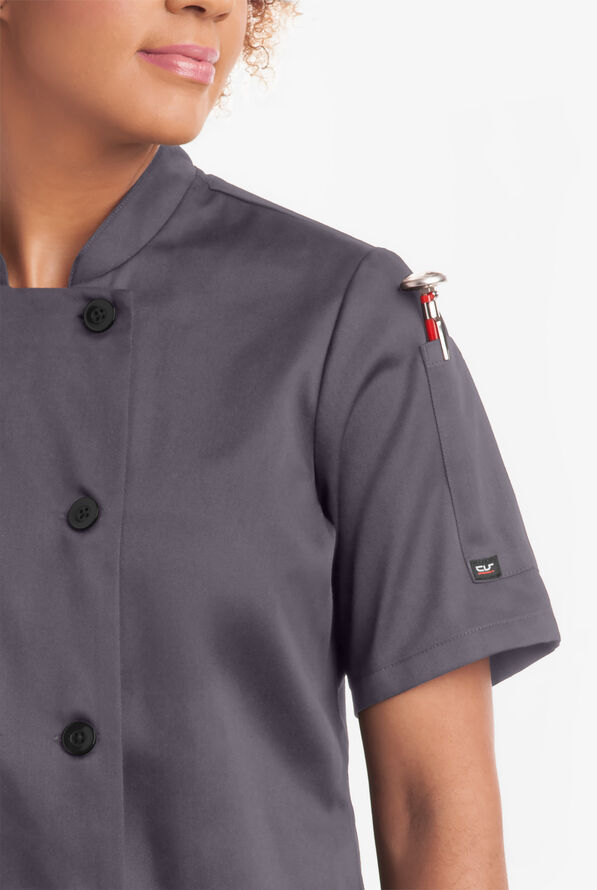 Chaqueta manga corta reversible de Chef On The Line Value con 1 bolsillo y botones de plástico para mujer - Pebble Grey - 2
