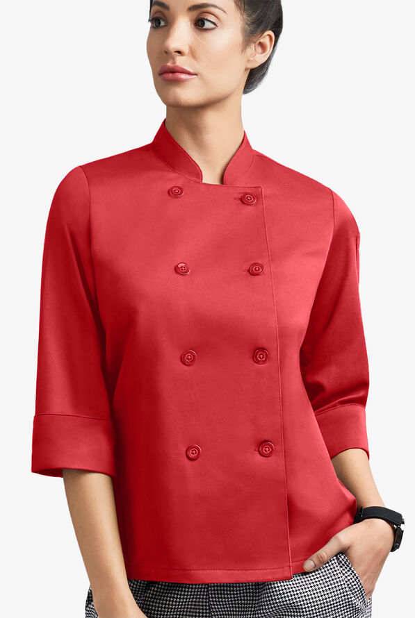 Chaqueta mangas 3/4 de gastronomía On The Line con doble abotonadura reversible y 1 bolsillo para mujer - True Red - 1