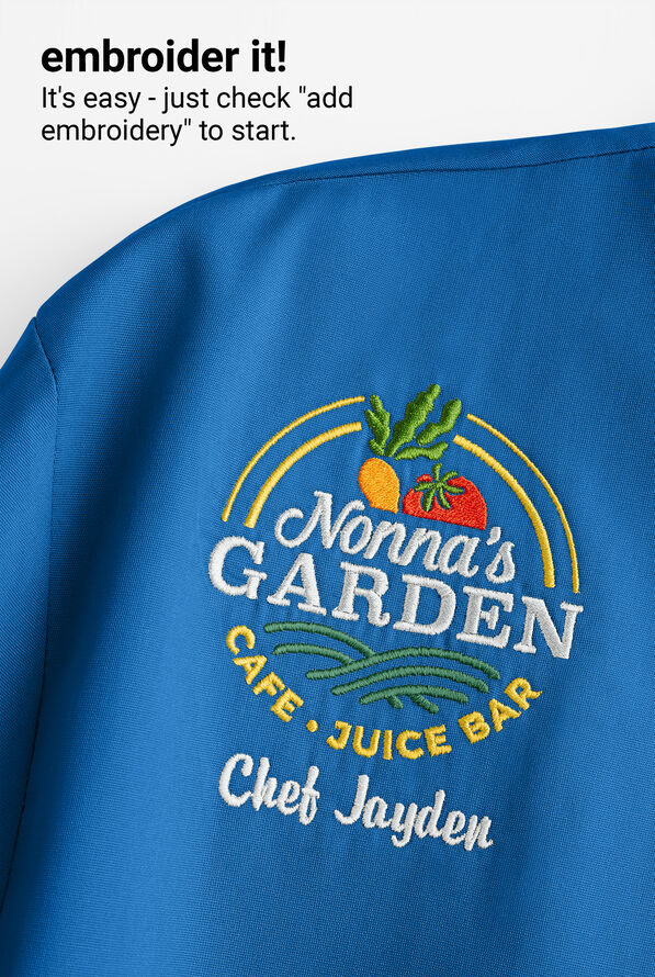 LIGHTWEIGHT Men's 2-Pocket 3/4 Sleeve w/ Mesh Side Panels  Chef Coat - Royal/Black - 3