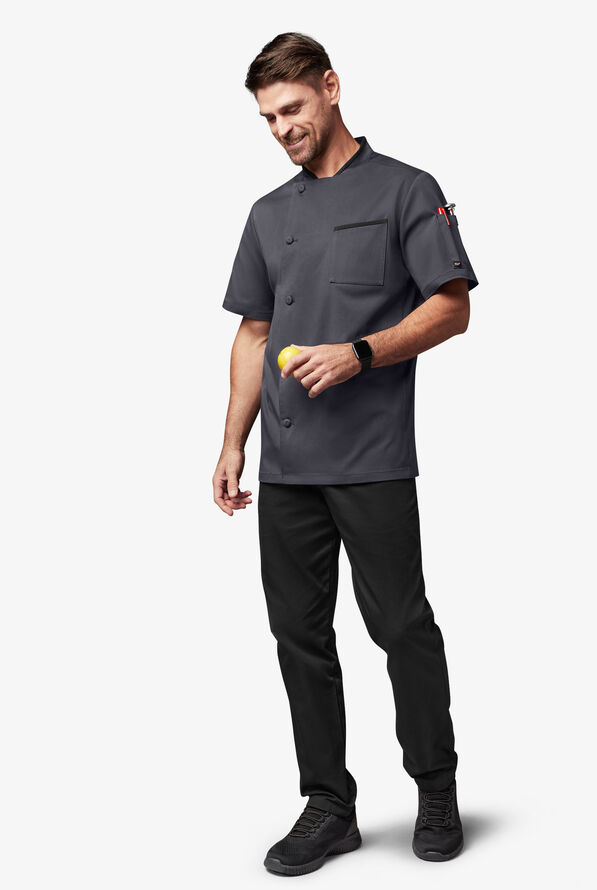 Chef Uniforms Men's Mesh Side Panel Single Breasted Executive Chef Coat - Pewter/Black - 5