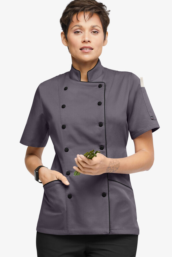 Chaqueta manga corta de chef Chef Uniforms con 3 bolsillos para mujer - Pebble Grey/Black - 1
