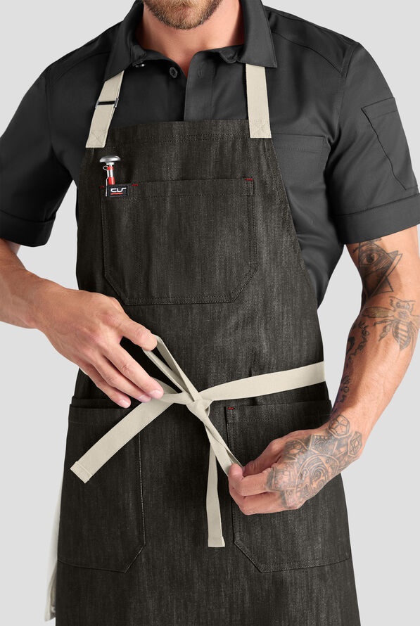 Delantal unisex de chef Industry Line con correas en contraste y pechera - Coal Black / Flame Red / Natural - 1