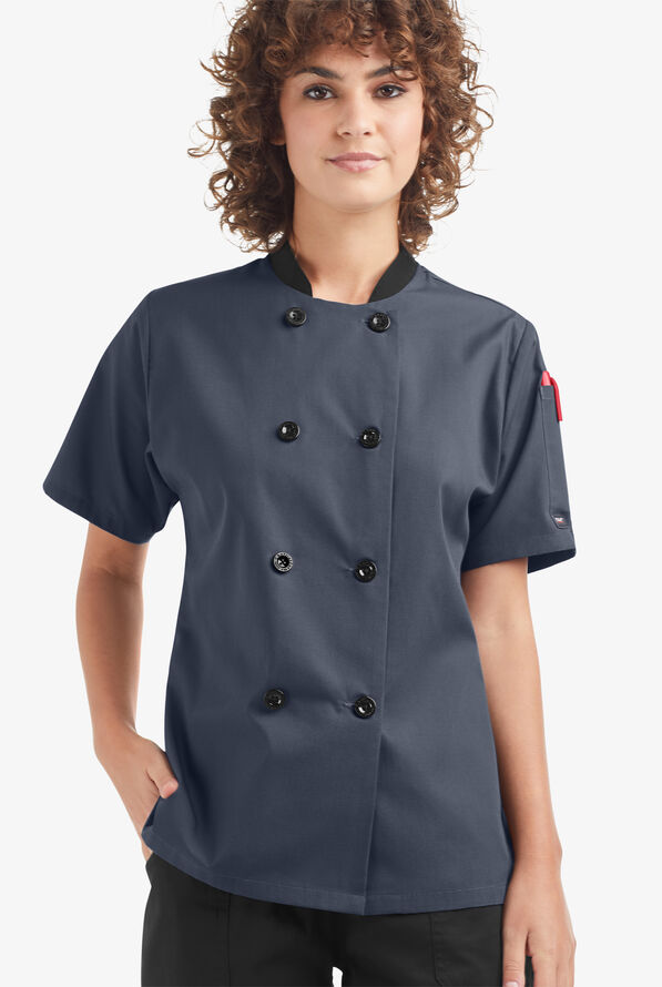 Chaqueta manga corta de gastronomía con doble abotonadura y 1 bolsillo para mujer - Granite/Black - 1