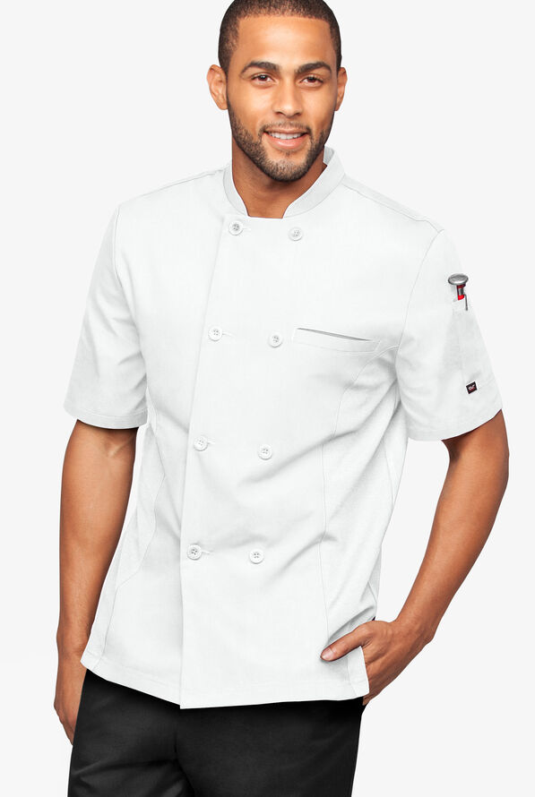 Chaqueta manga corta de gastronomía con 2 bolsillos y paneles de malla para hombre - White - 1