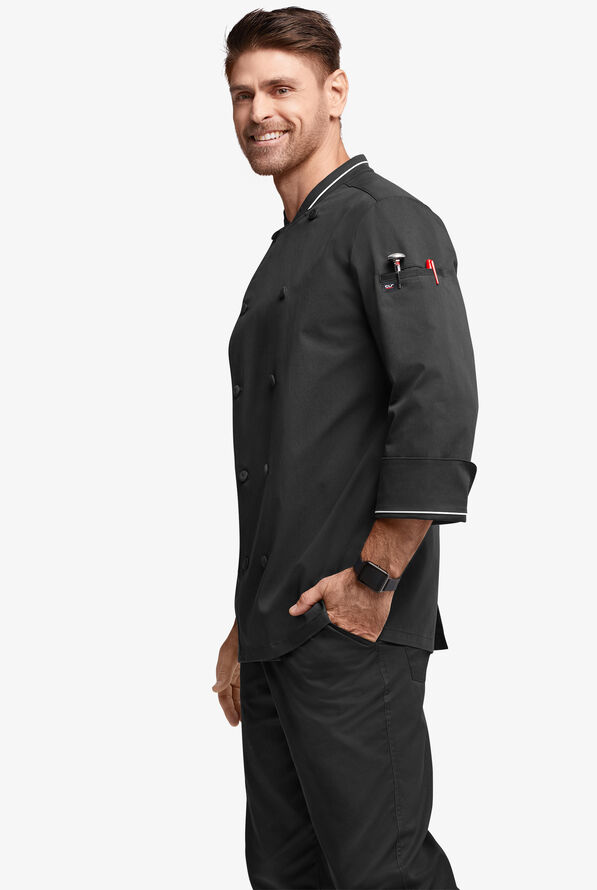 Chef Uniforms Men's 3/4 Sleeve Double Breasted Executive Chef Coat - Black/White - 3
