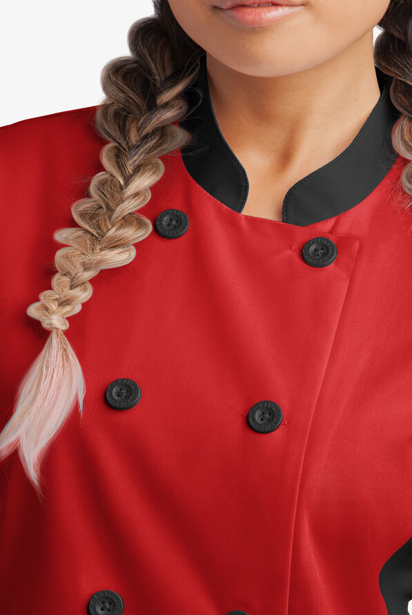 Chaqueta de gastronomía con mangas cortas y paneles de malla para mujer - Red/Black - 2