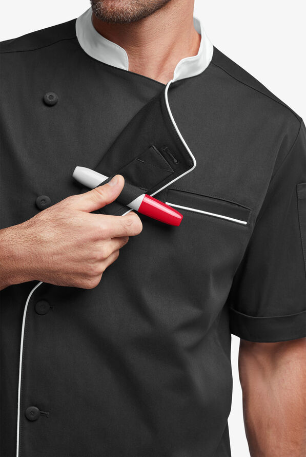 Chef Uniforms Men's Mesh Side Panel Asymmetrical Executive Chef Coat - Black/White - 3